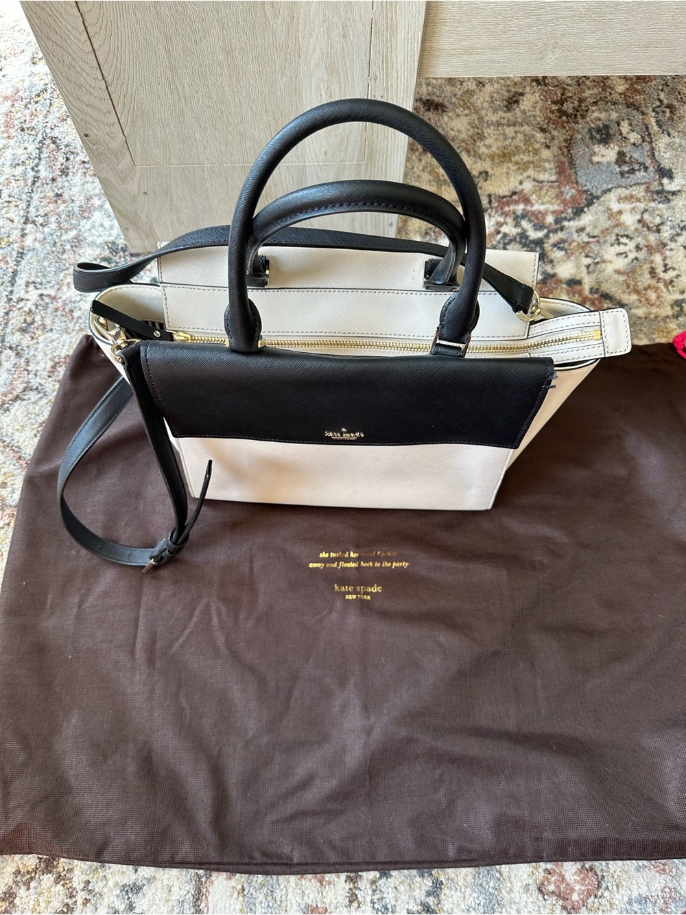 Kate Spade Two-Tone Black and Cream Satchel with Top Handles - Picture 2 of 11